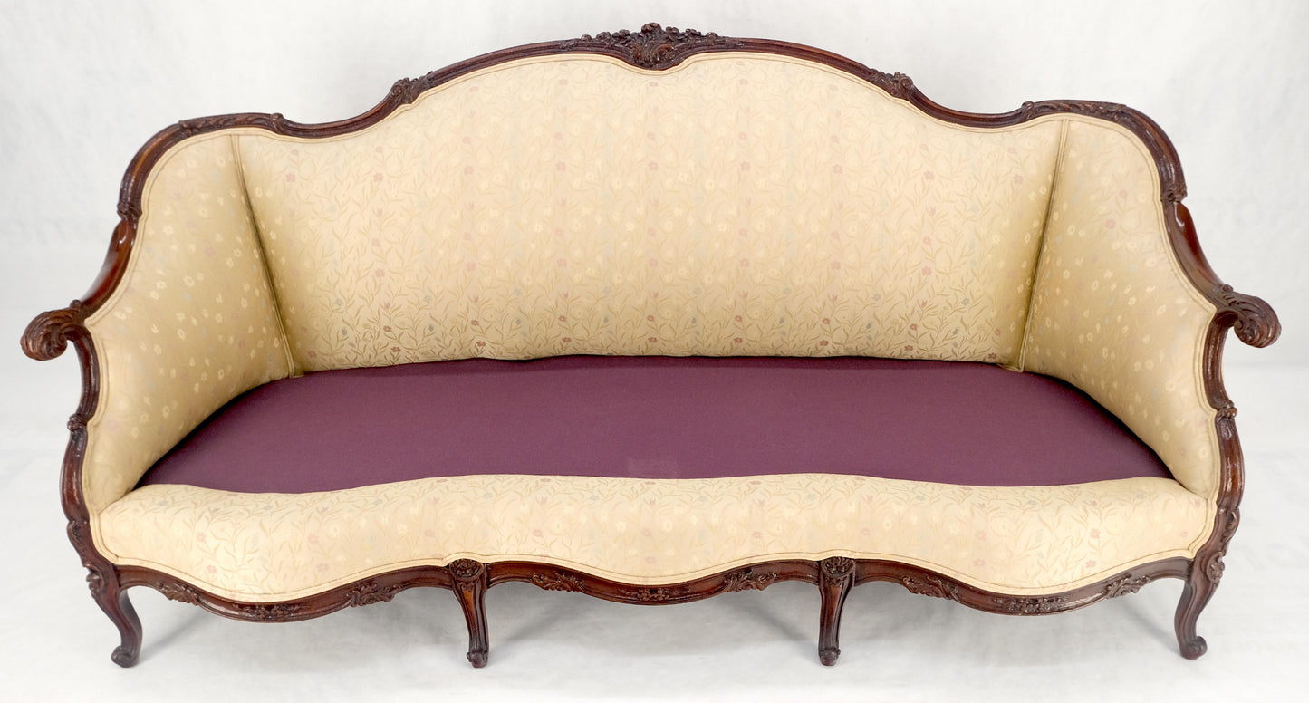 EstablishedLines Very Fine Carved Mahogany Frame Cream Upholstery Curved Back French Sofa MINT!