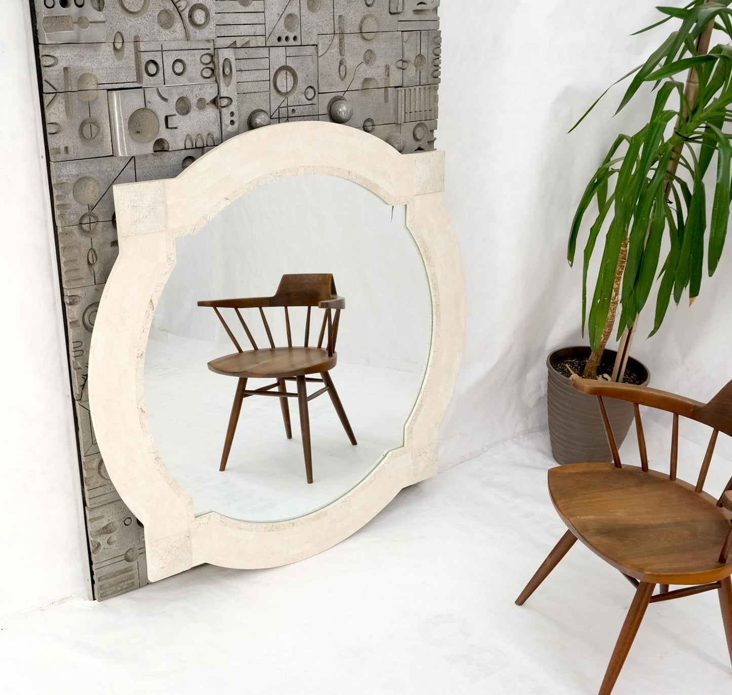 EstablishedLines Tessellated Stone Circle Over Square Frame Shape Large Wall Mirror