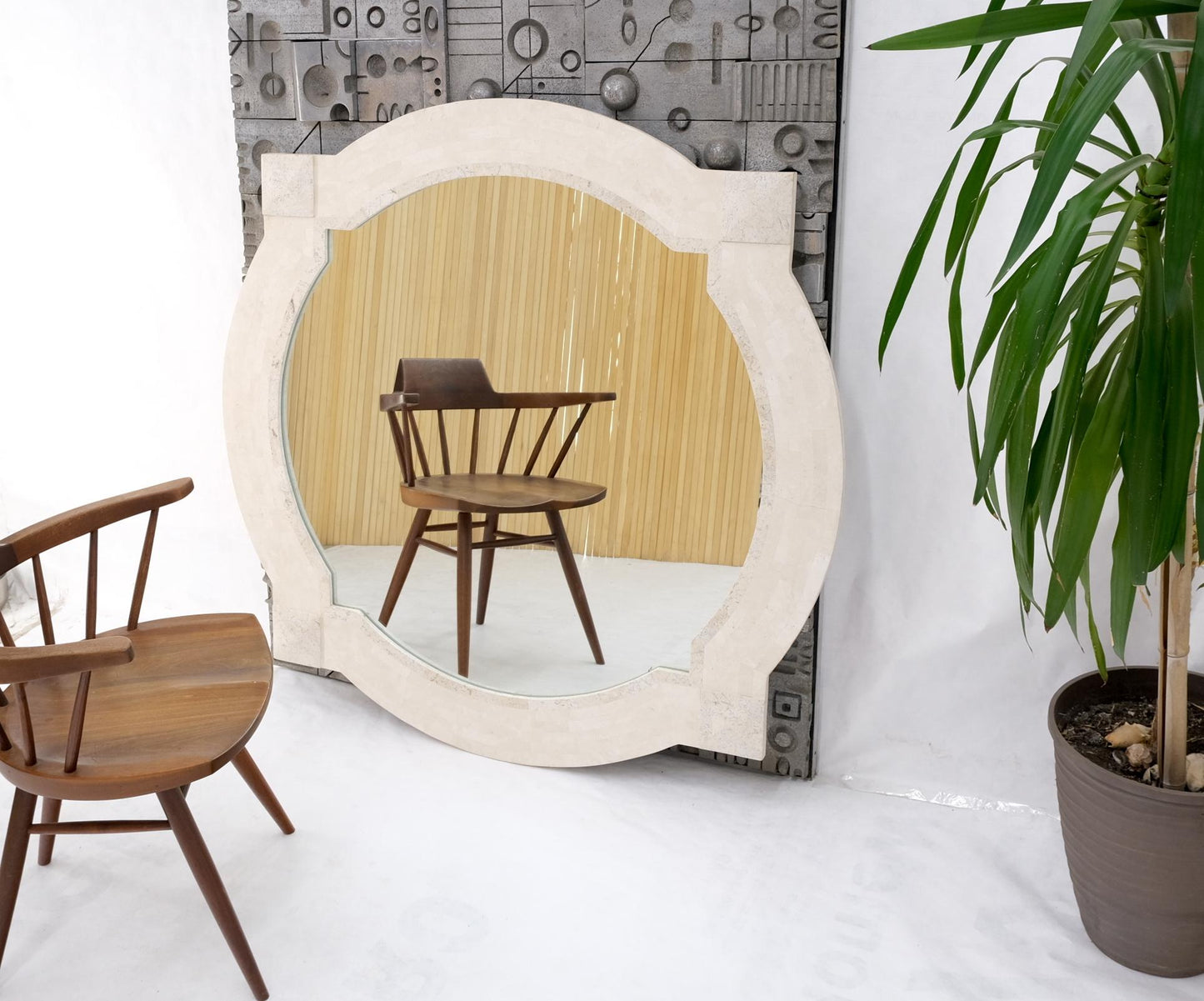 EstablishedLines Tessellated Stone Circle Over Square Frame Shape Large Wall Mirror