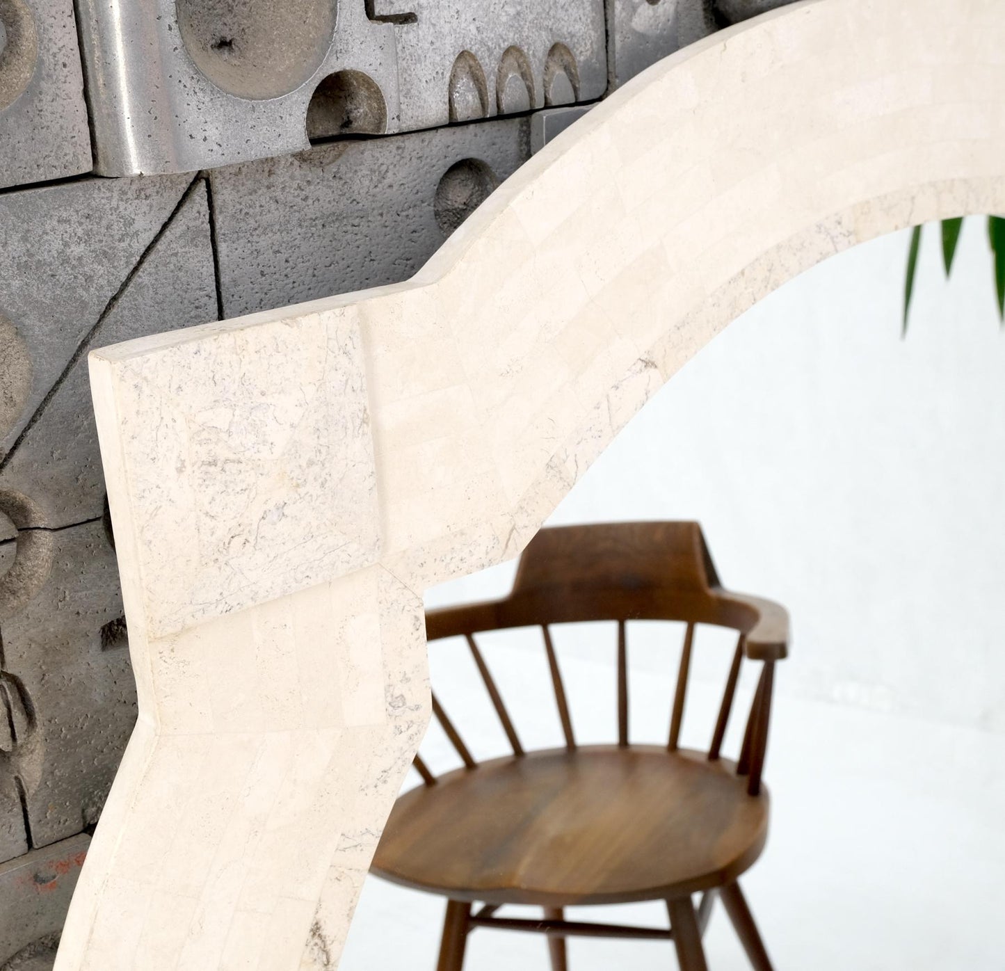 EstablishedLines Tessellated Stone Circle Over Square Frame Shape Large Wall Mirror