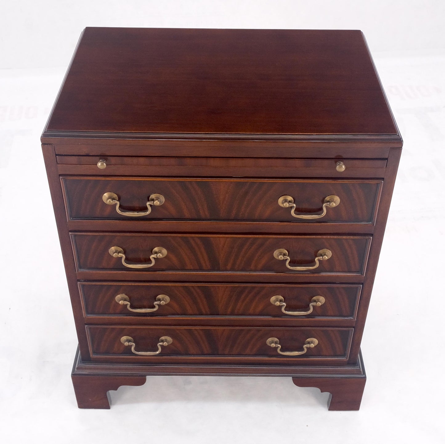 EstablishedLines Pull Out Tray 4 Drawers Flame Mahogany Brass Pull Compact Bachelor Chest Dresser