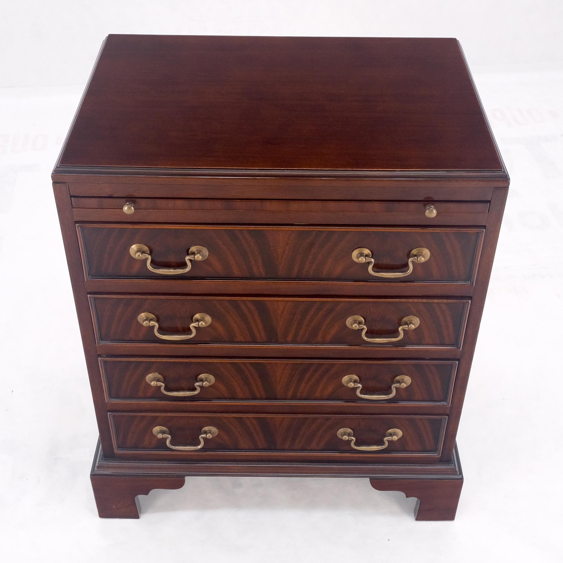 EstablishedLines Pull Out Tray 4 Drawers Flame Mahogany Brass Pull Compact Bachelor Chest Dresser