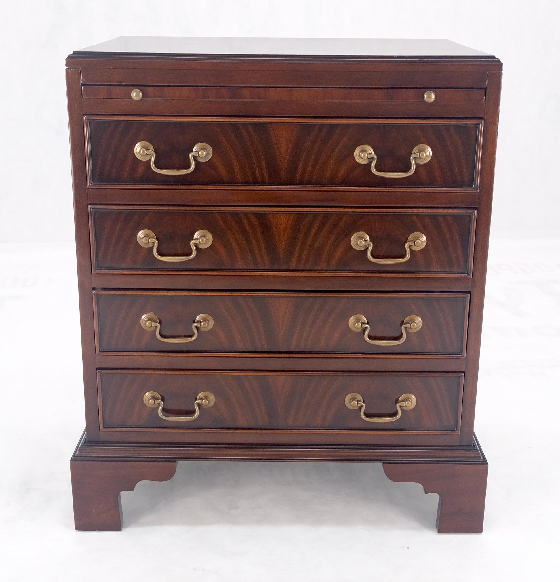 EstablishedLines Pull Out Tray 4 Drawers Flame Mahogany Brass Pull Compact Bachelor Chest Dresser