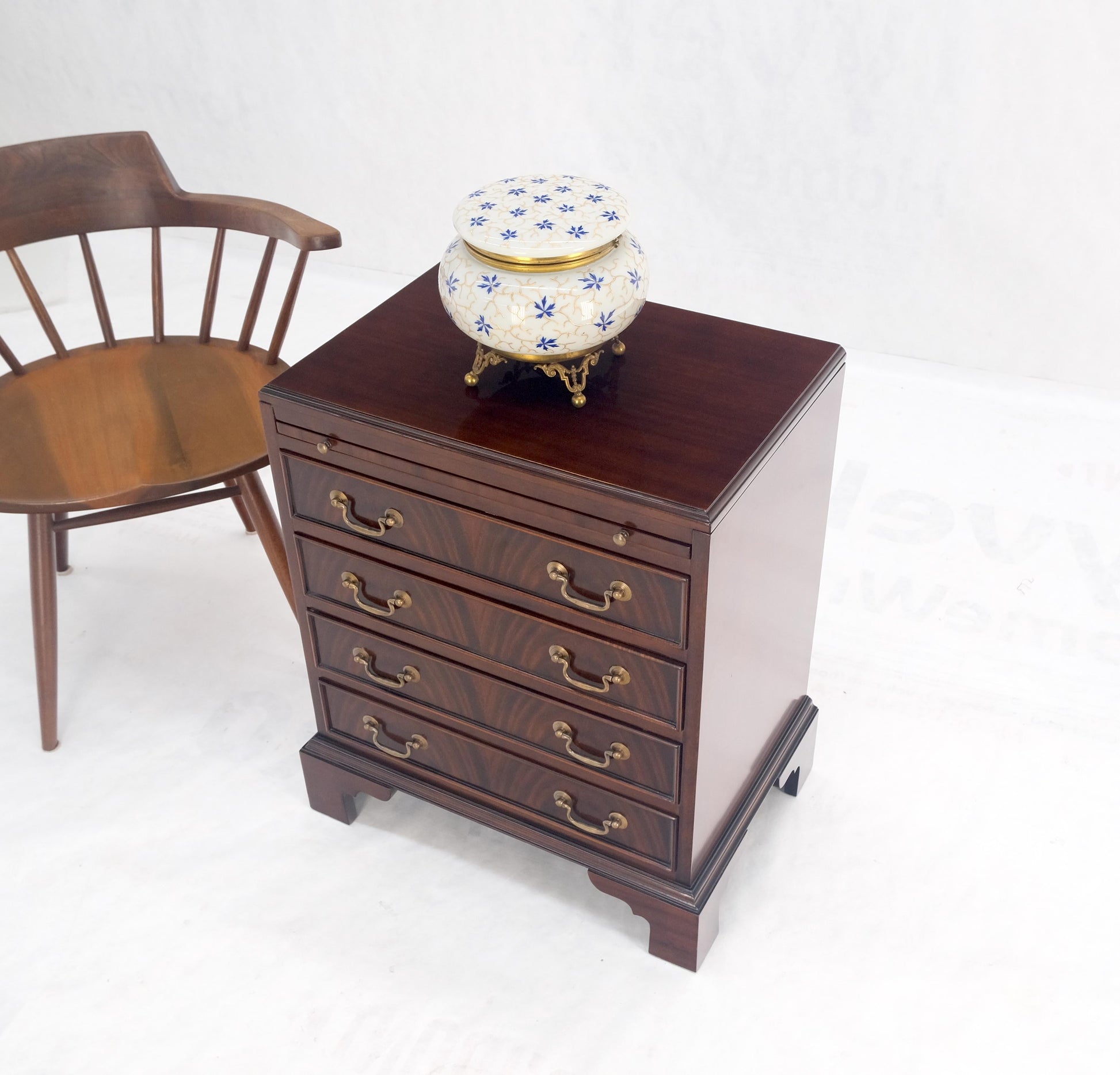 EstablishedLines Pull Out Tray 4 Drawers Flame Mahogany Brass Pull Compact Bachelor Chest Dresser