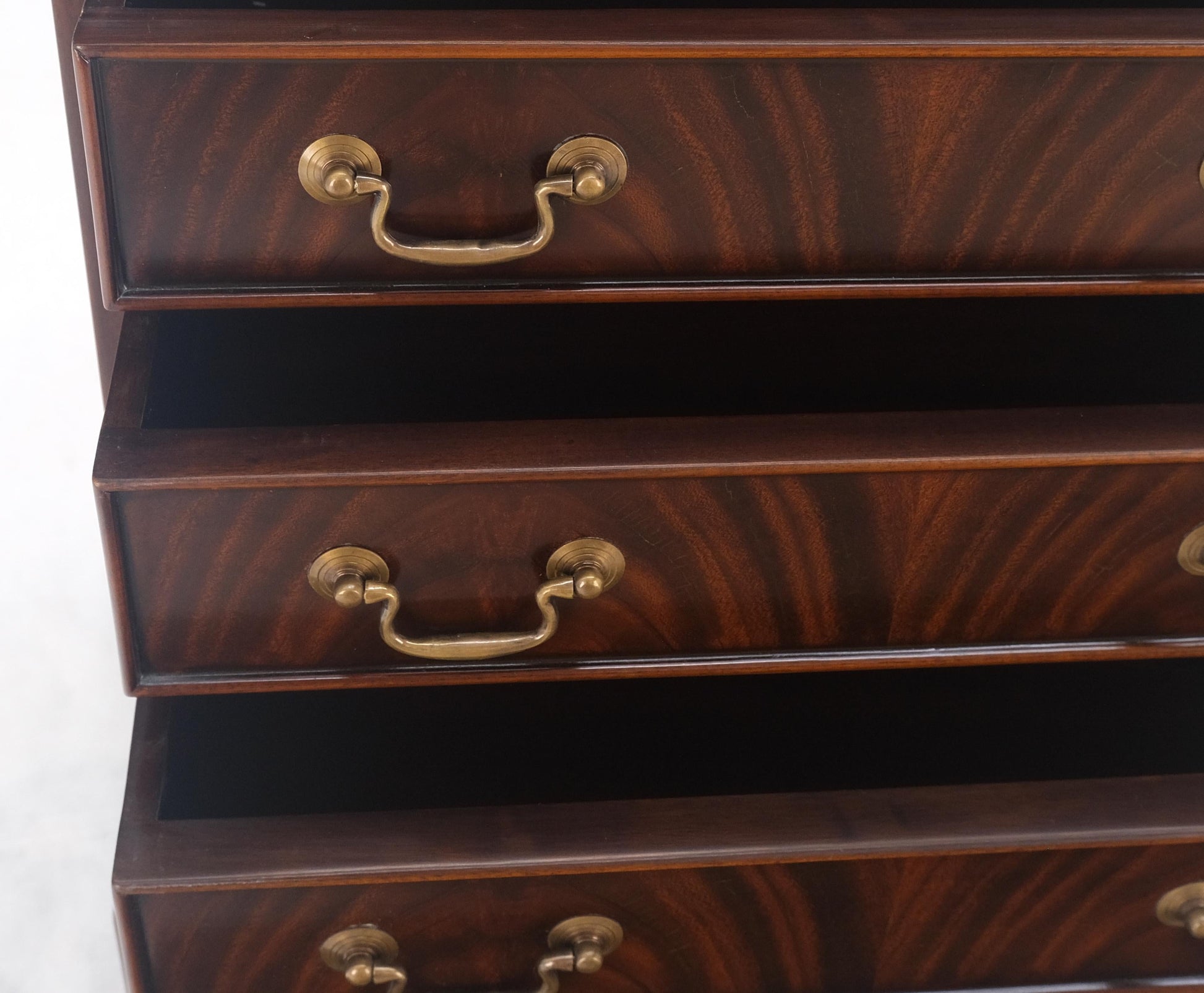 EstablishedLines Pull Out Tray 4 Drawers Flame Mahogany Brass Pull Compact Bachelor Chest Dresser