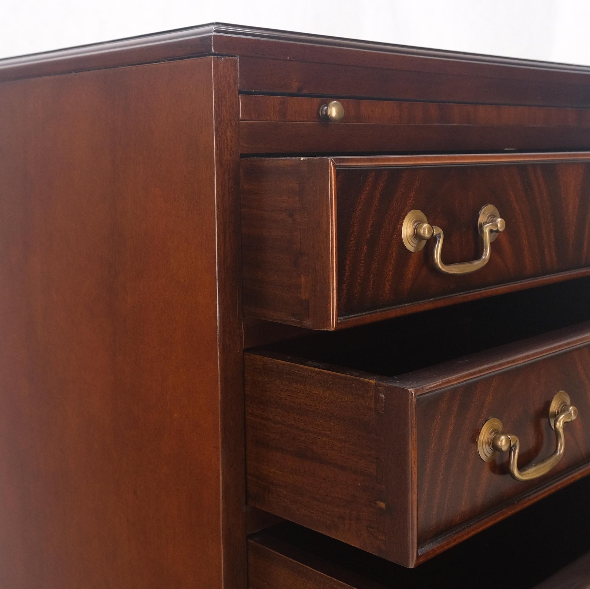 EstablishedLines Pull Out Tray 4 Drawers Flame Mahogany Brass Pull Compact Bachelor Chest Dresser
