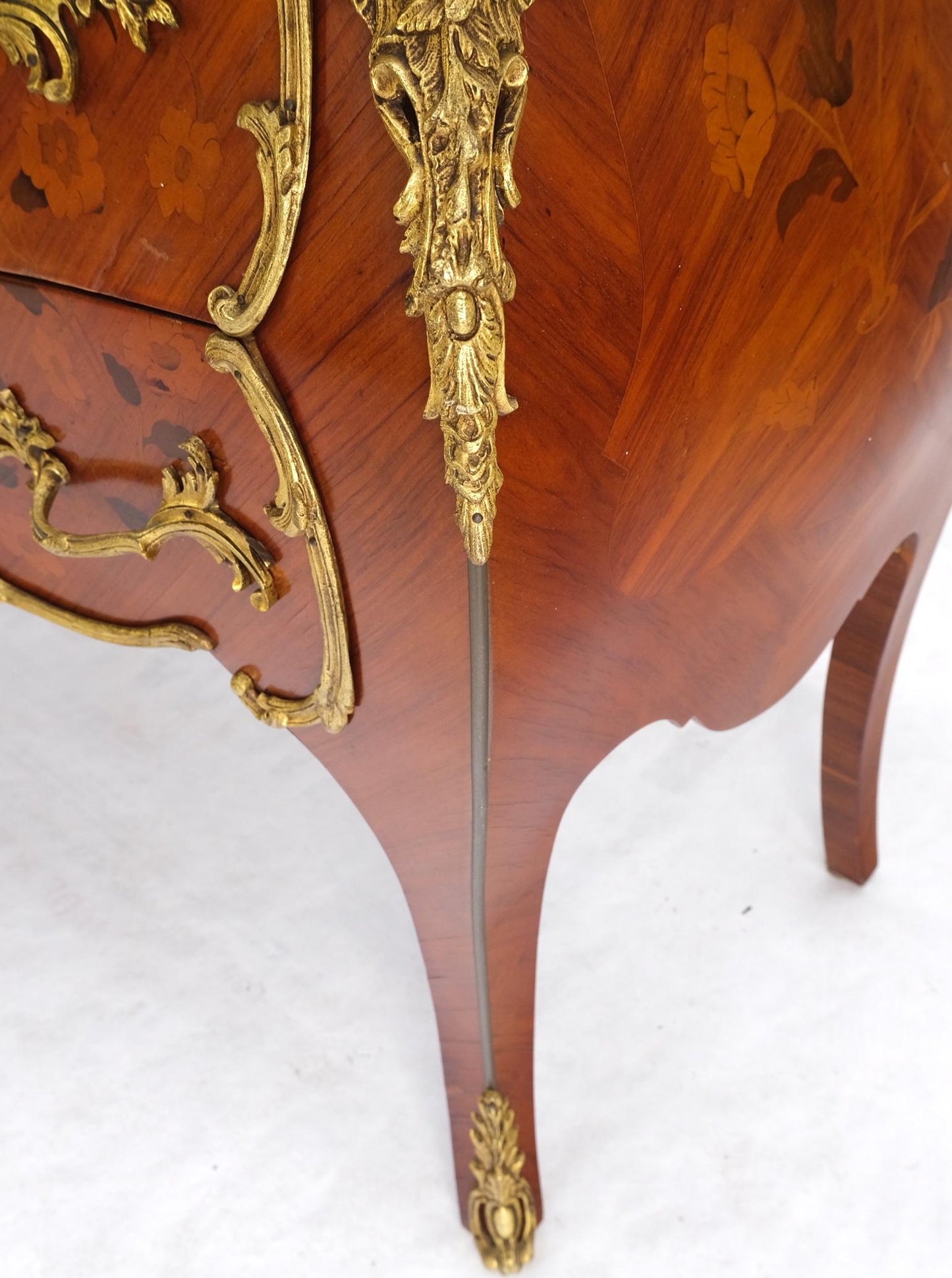 EstablishedLines French Inlay Brass Ormolu Bombay Dresser Console Cabinet Chest Marble Top
