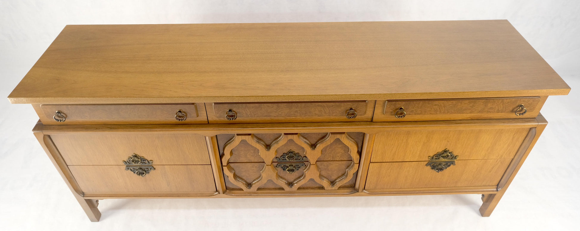 EstablishedLines Asian Inspired Light Walnut 9 Drawers Long Mid Century Dresser Credenza MINT!