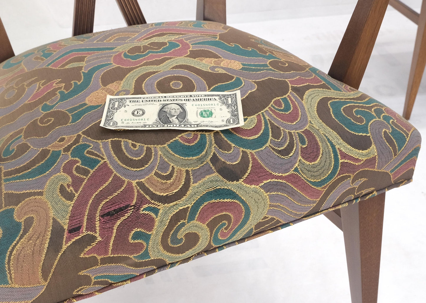 EstablishedLines Set of 6 Tommy Parzinger Light Walnut Dining Chairs Lenor Larsen Upholstery MINT