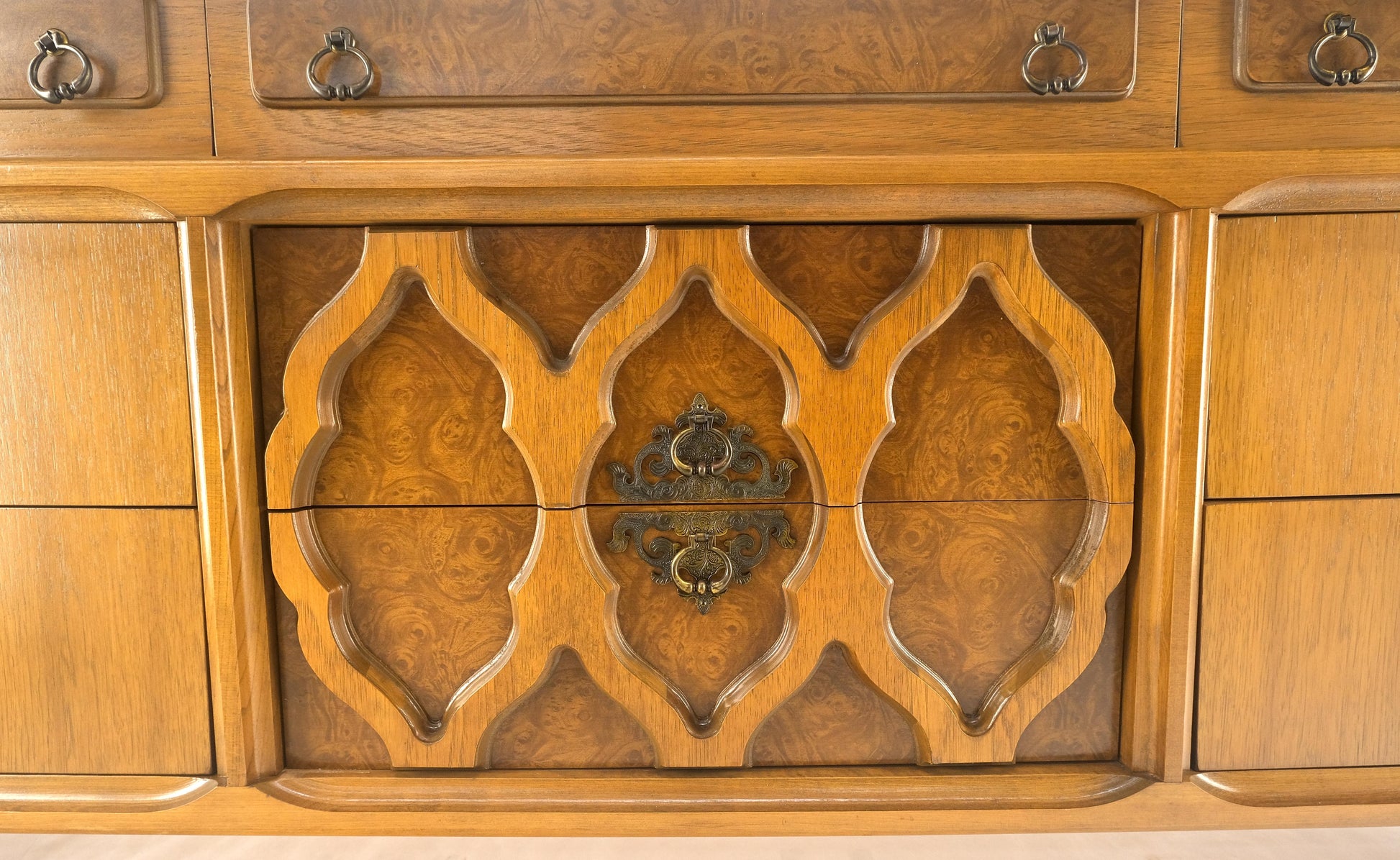 EstablishedLines Asian Inspired Light Walnut 9 Drawers Long Mid Century Dresser Credenza MINT!