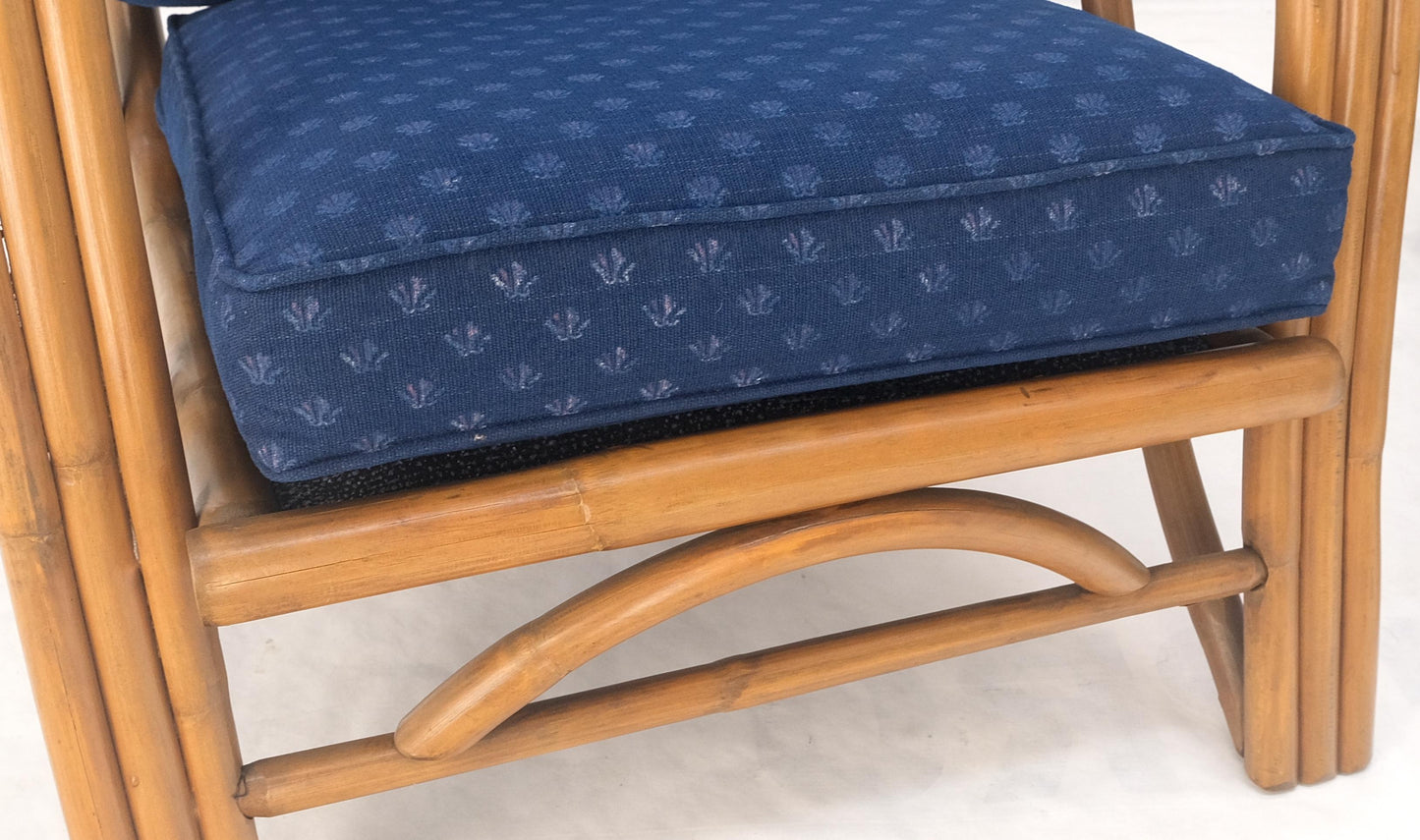 EstablishedLines Pair of His & Hers Rattan Bamboo Mid Century Modern Lounge Chairs Ottoman MINT!