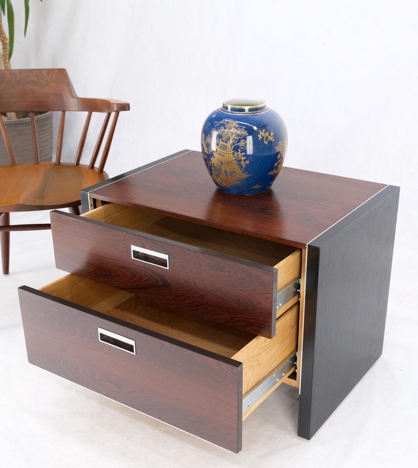 EstablishedLines Mid Century Modern Rosewood Two Drawers End Table NightStand by John Stuart MINT