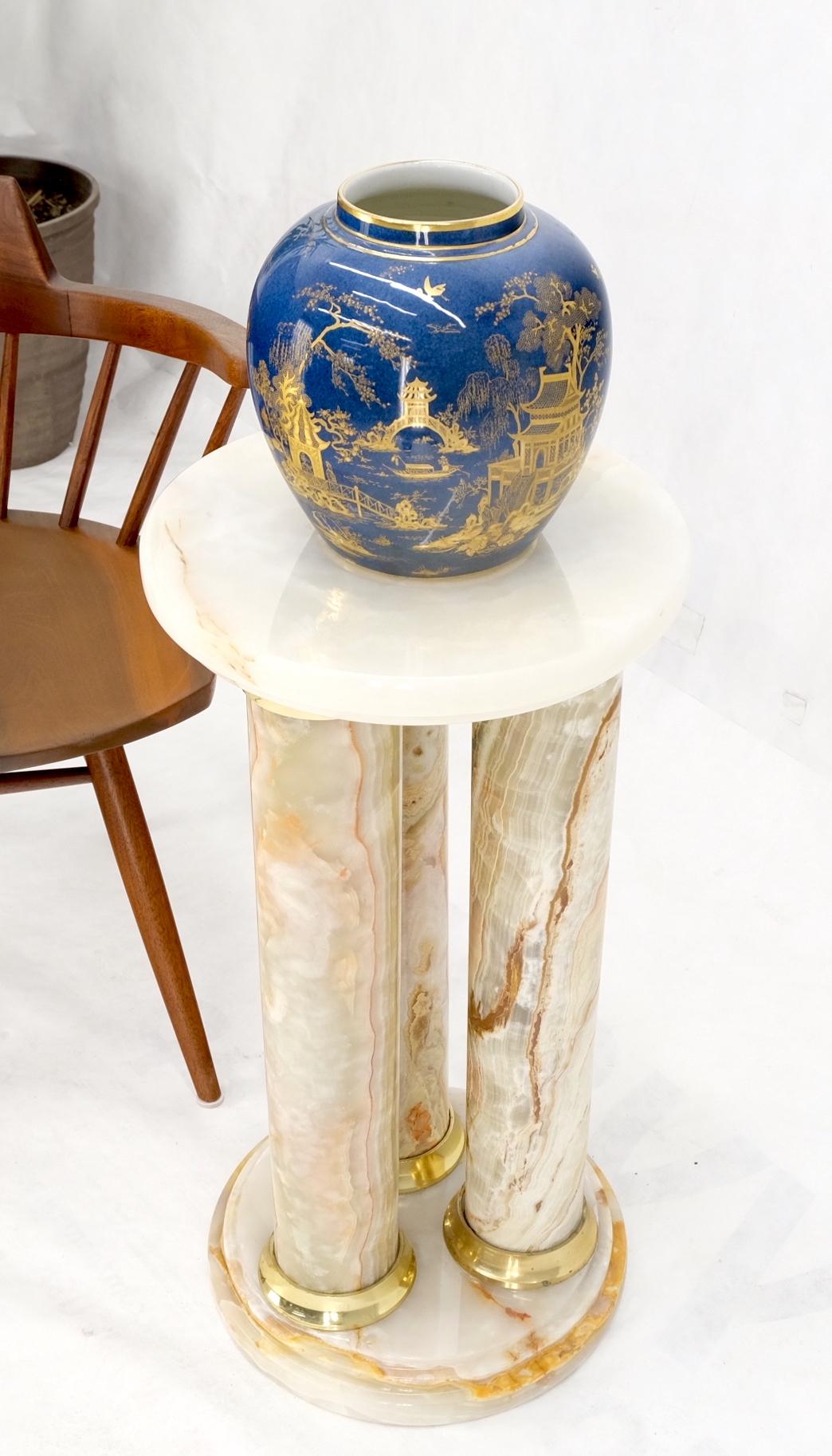 EstablishedLines Mid-Century Modern Onyx Tripple Cylinder Base Side Table Stand Pedestal Table