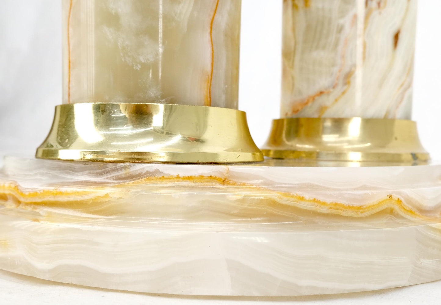 EstablishedLines Mid-Century Modern Onyx Tripple Cylinder Base Side Table Stand Pedestal Table