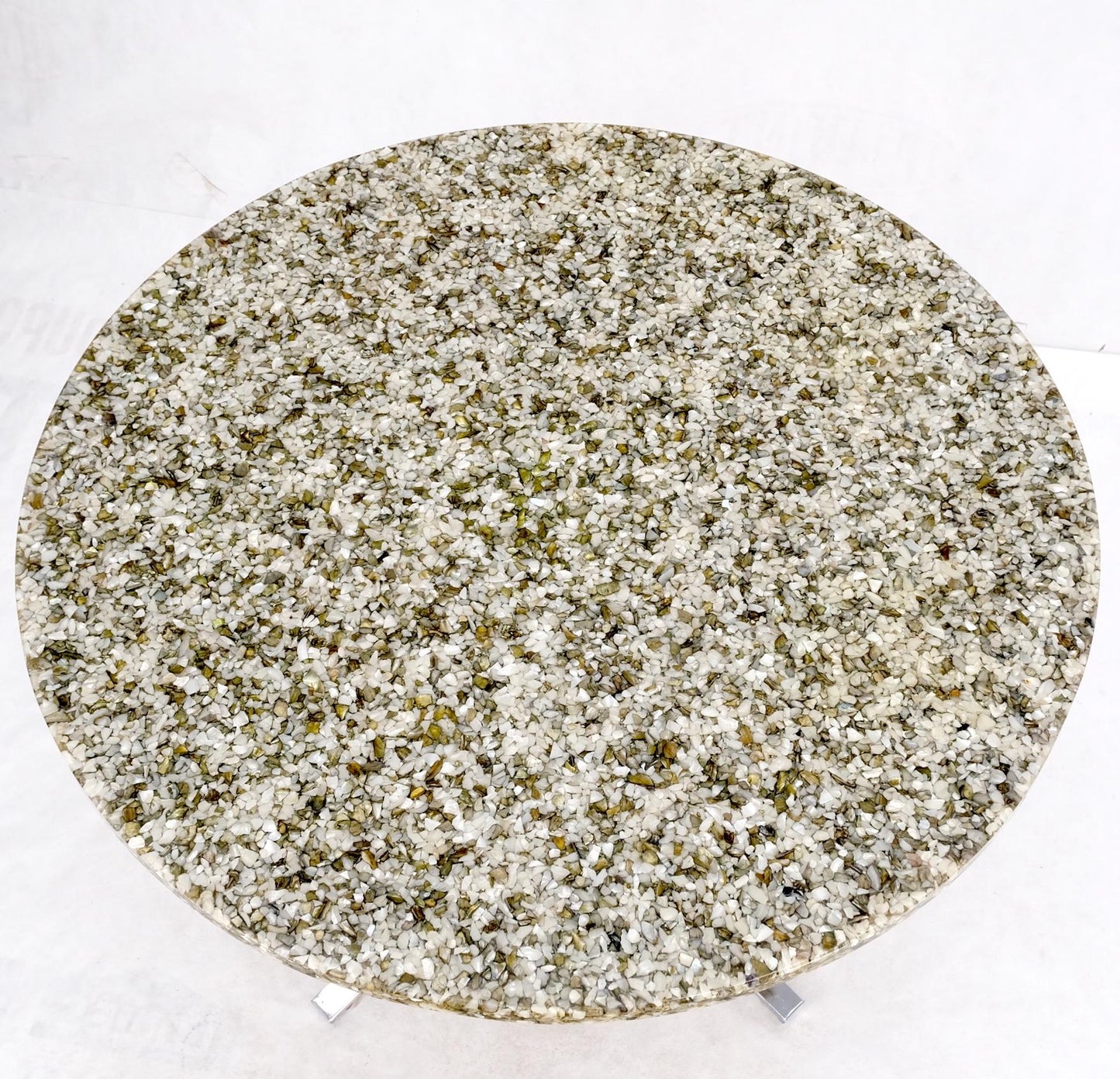 EstablishedLines Abalone Shell Resin Fusion Cast Round Top Table on Chrome Base Mid-Century Moder