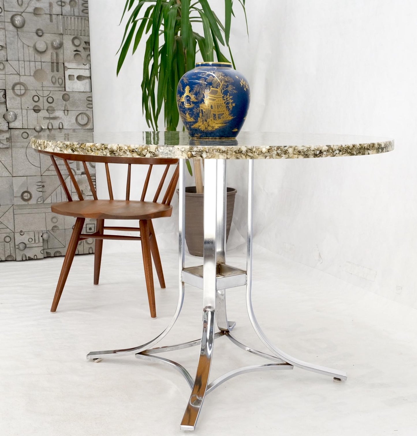 EstablishedLines Abalone Shell Resin Fusion Cast Round Top Table on Chrome Base Mid-Century Moder