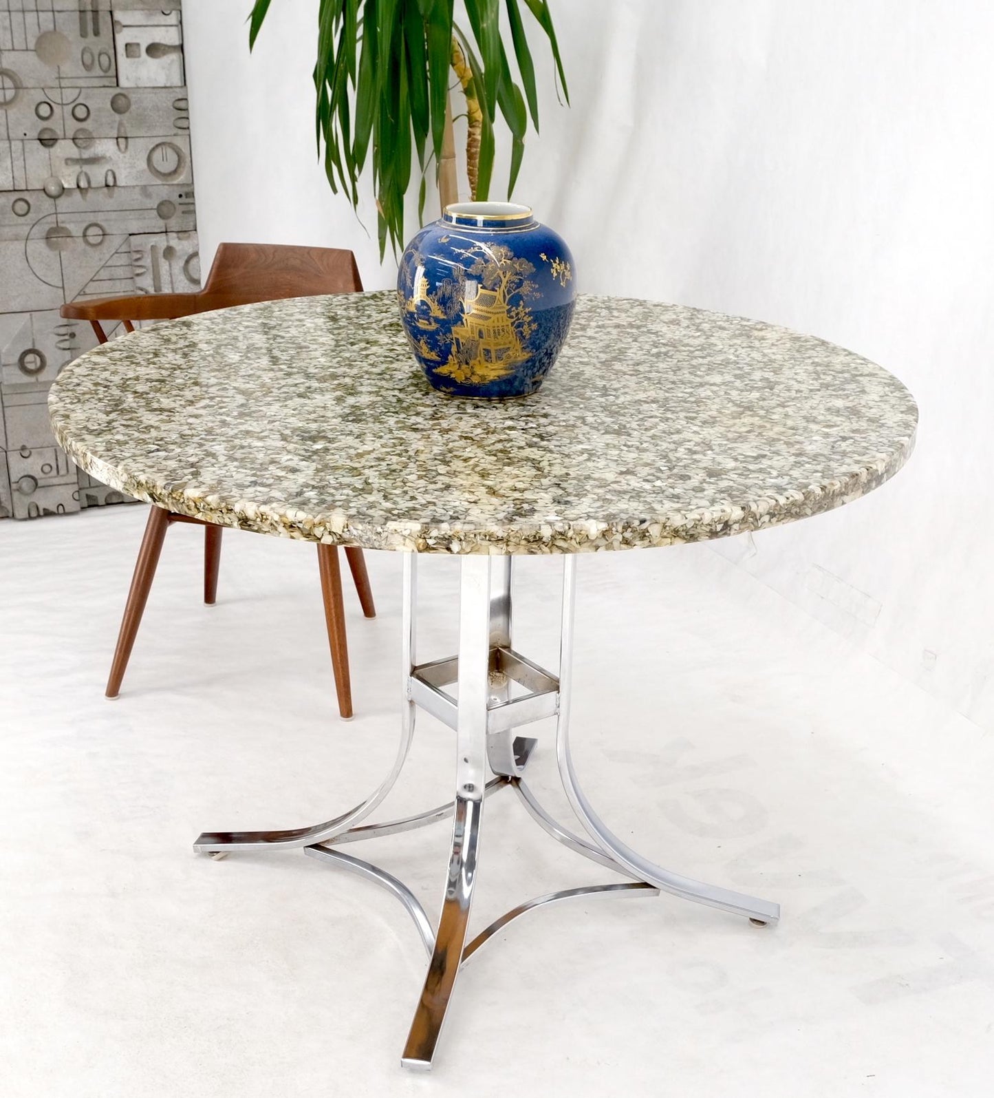 EstablishedLines Abalone Shell Resin Fusion Cast Round Top Table on Chrome Base Mid-Century Moder