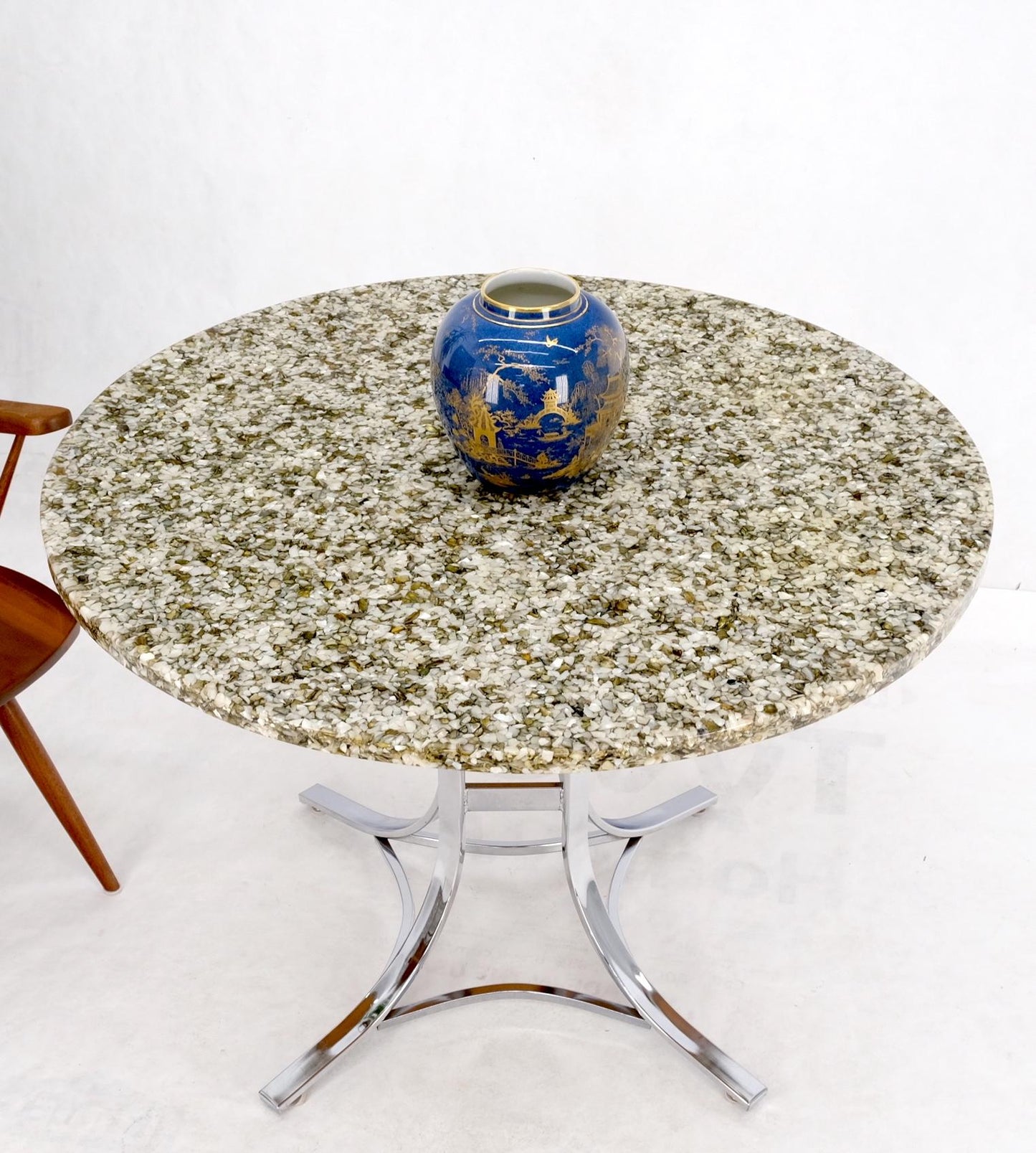 EstablishedLines Abalone Shell Resin Fusion Cast Round Top Table on Chrome Base Mid-Century Moder