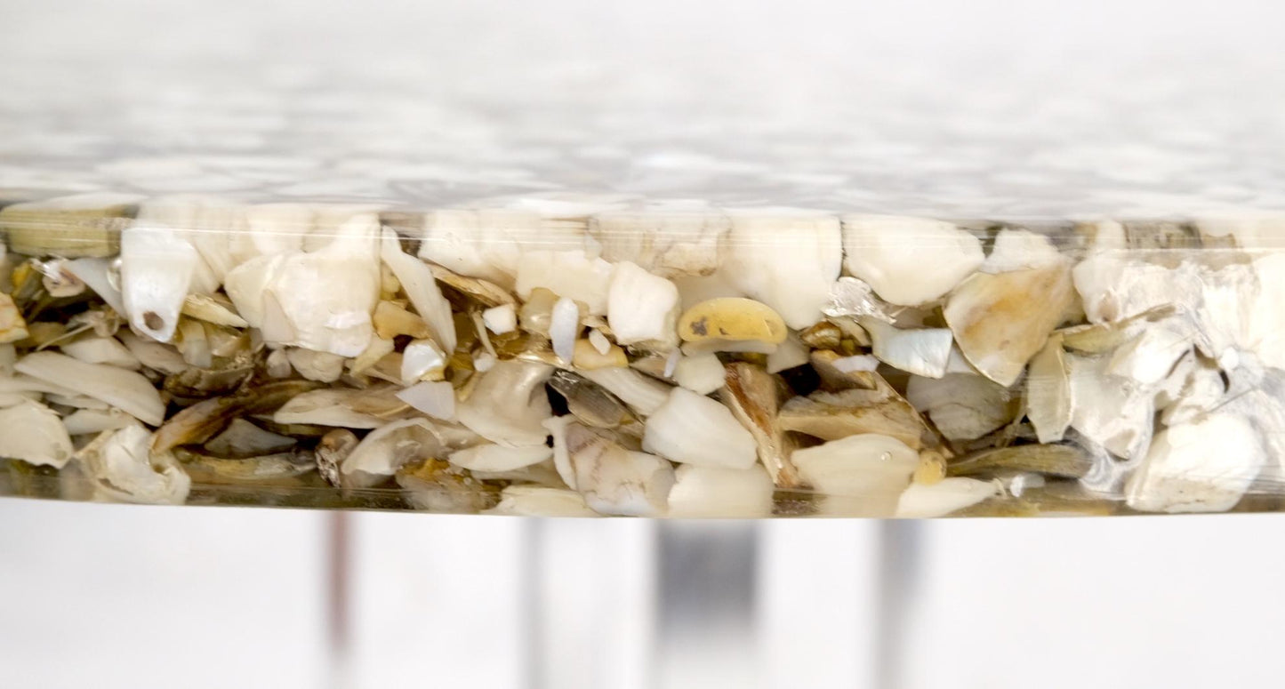 EstablishedLines Abalone Shell Resin Fusion Cast Round Top Table on Chrome Base Mid-Century Moder