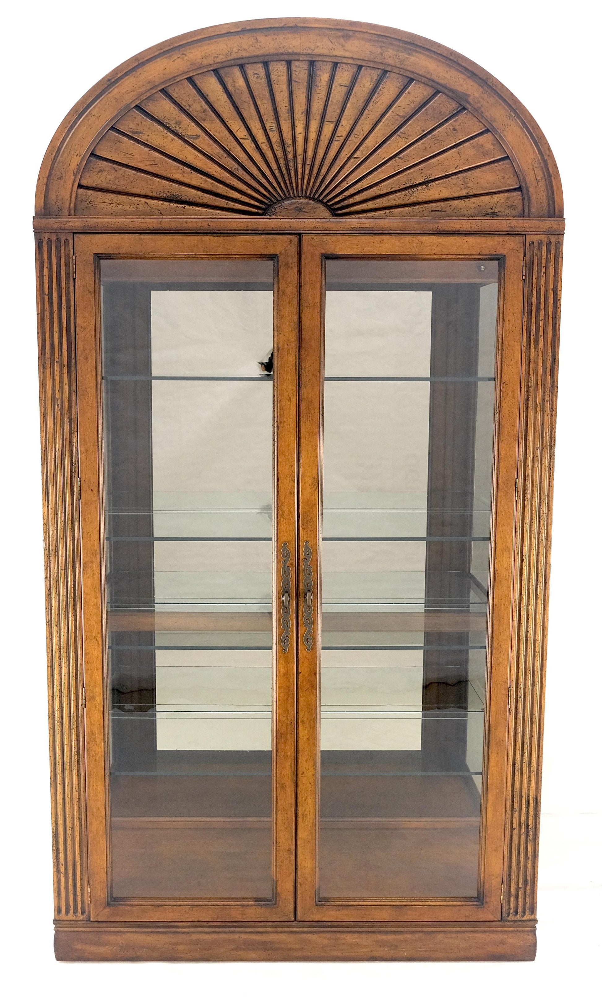EstablishedLines Henredon Sunrise Dome Shape 2 Glass Door Lighted Shelves Curio Display Cabinet