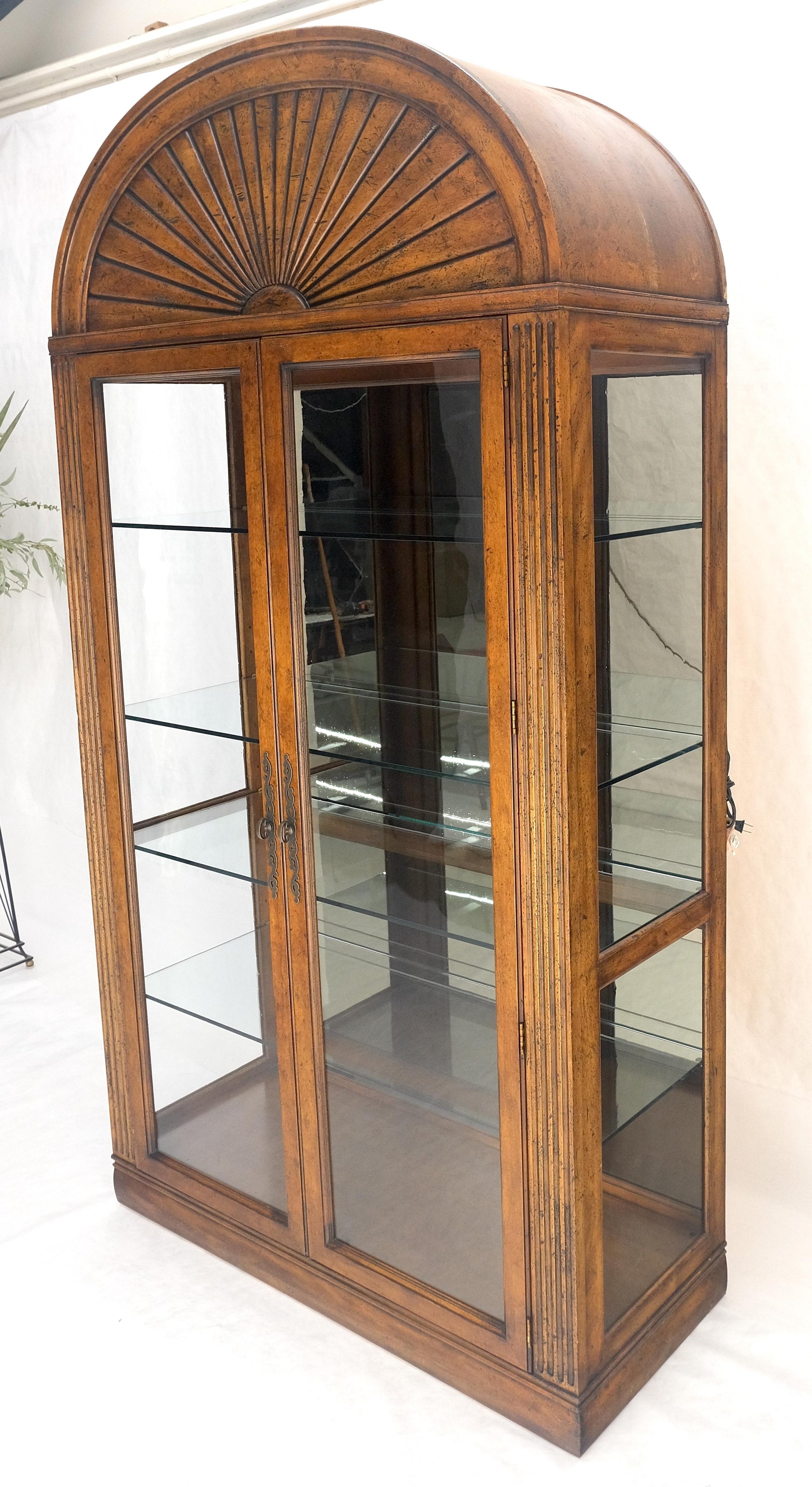 EstablishedLines Henredon Sunrise Dome Shape 2 Glass Door Lighted Shelves Curio Display Cabinet