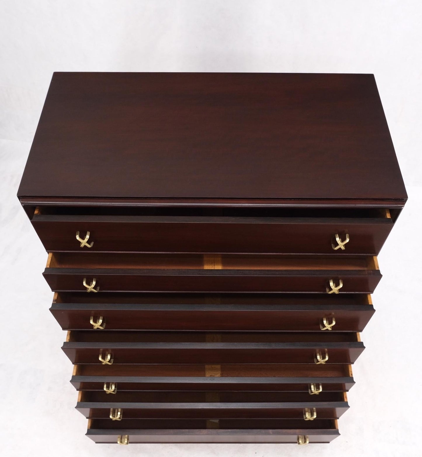 EstablishedLines Paul Frankl for Johnson Brass X Pulls High Chest of Drawers Dresser Cabinet