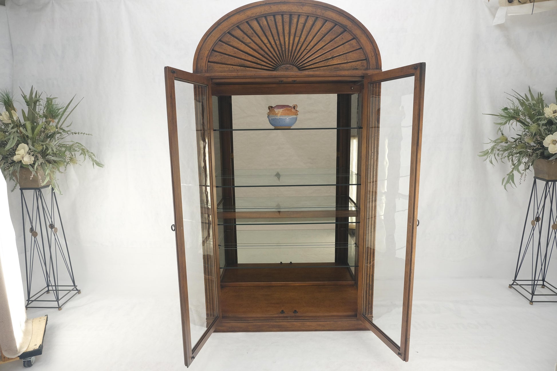 EstablishedLines Henredon Sunrise Dome Shape 2 Glass Door Lighted Shelves Curio Display Cabinet