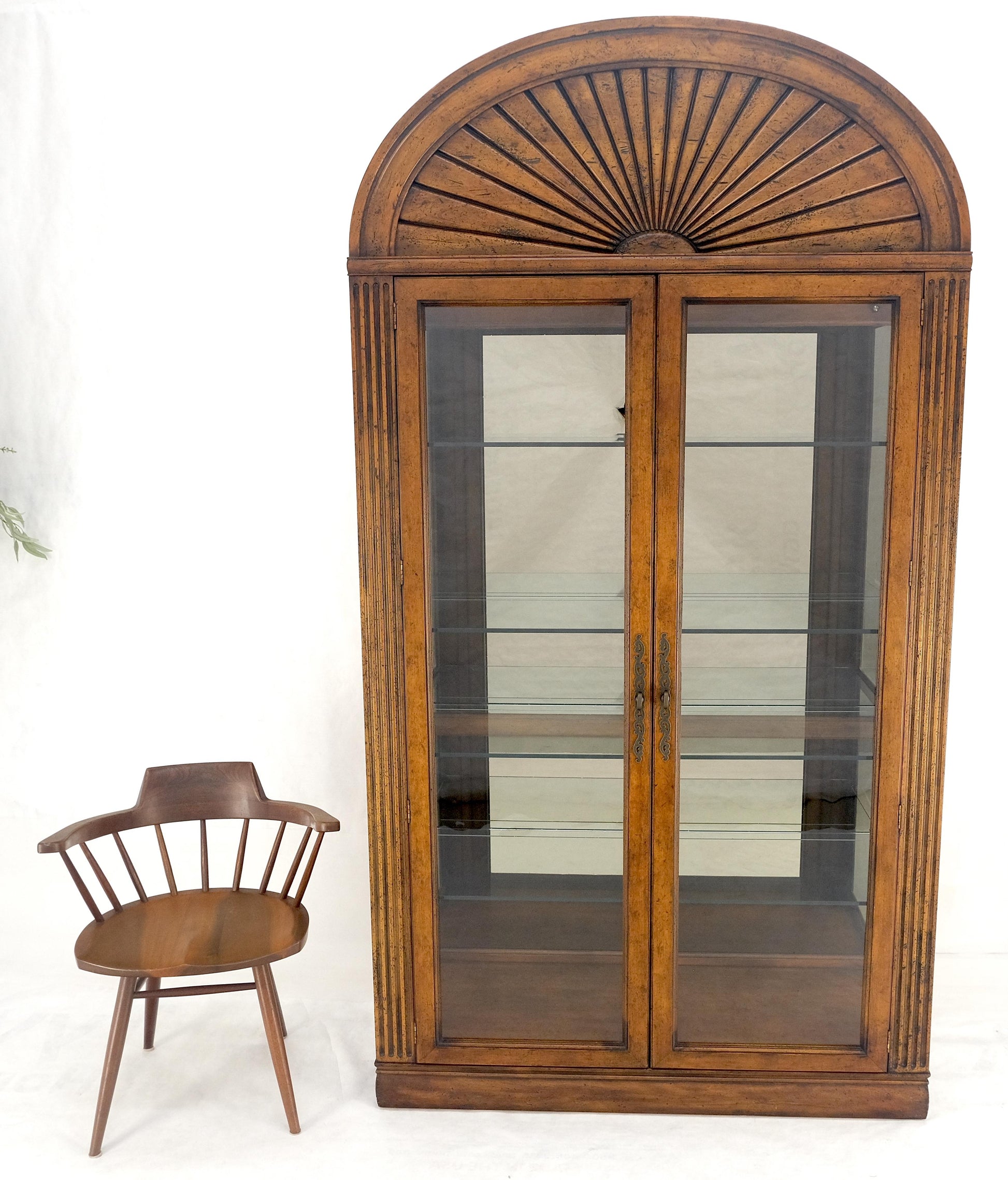 EstablishedLines Henredon Sunrise Dome Shape 2 Glass Door Lighted Shelves Curio Display Cabinet