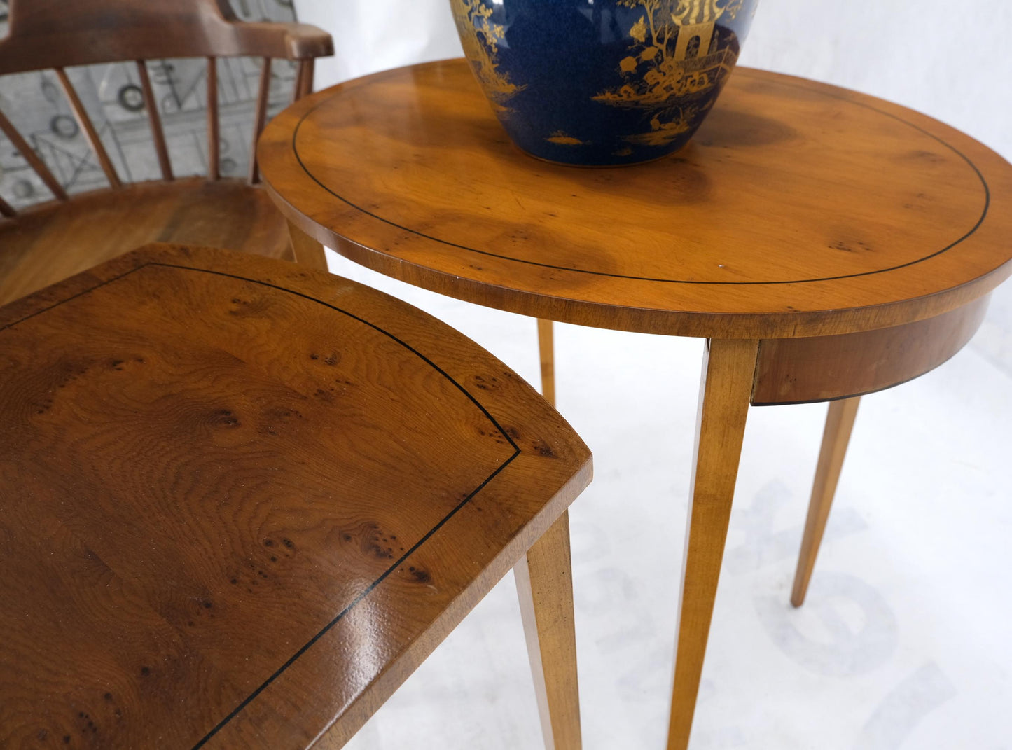EstablishedLines Set of Burl Wood Oval Nesting Tables by Baker