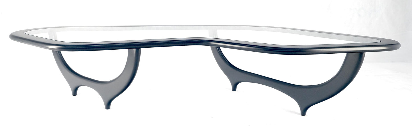 EstablishedLines Black Lacquer Boomerang Shape Glass Top Italian Mid Century Modern Coffee Table