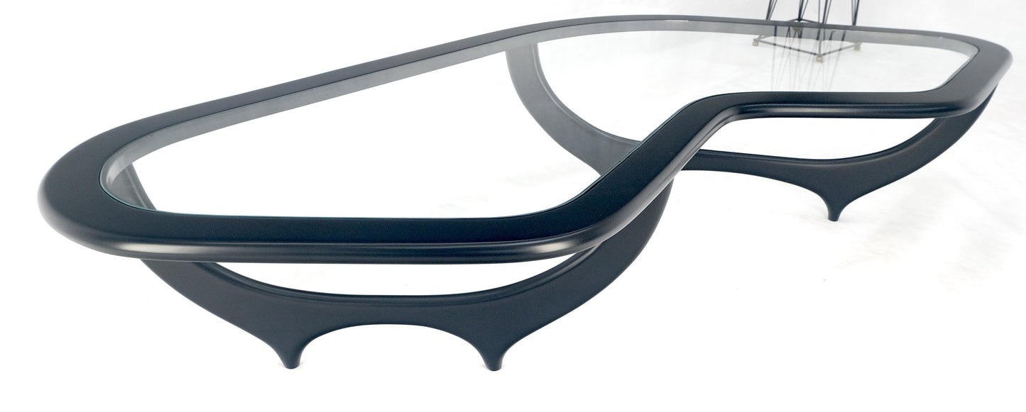 EstablishedLines Black Lacquer Boomerang Shape Glass Top Italian Mid Century Modern Coffee Table