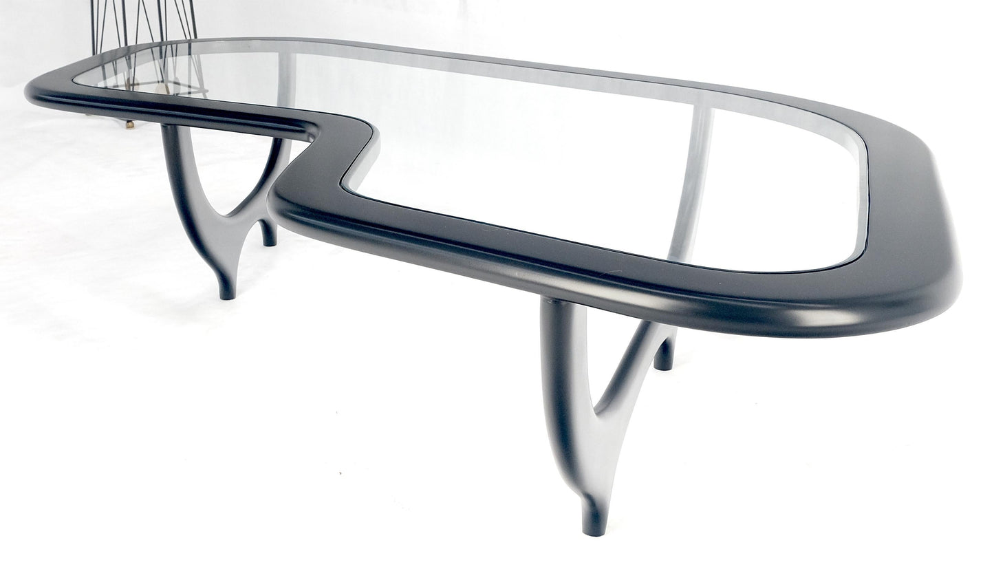EstablishedLines Black Lacquer Boomerang Shape Glass Top Italian Mid Century Modern Coffee Table