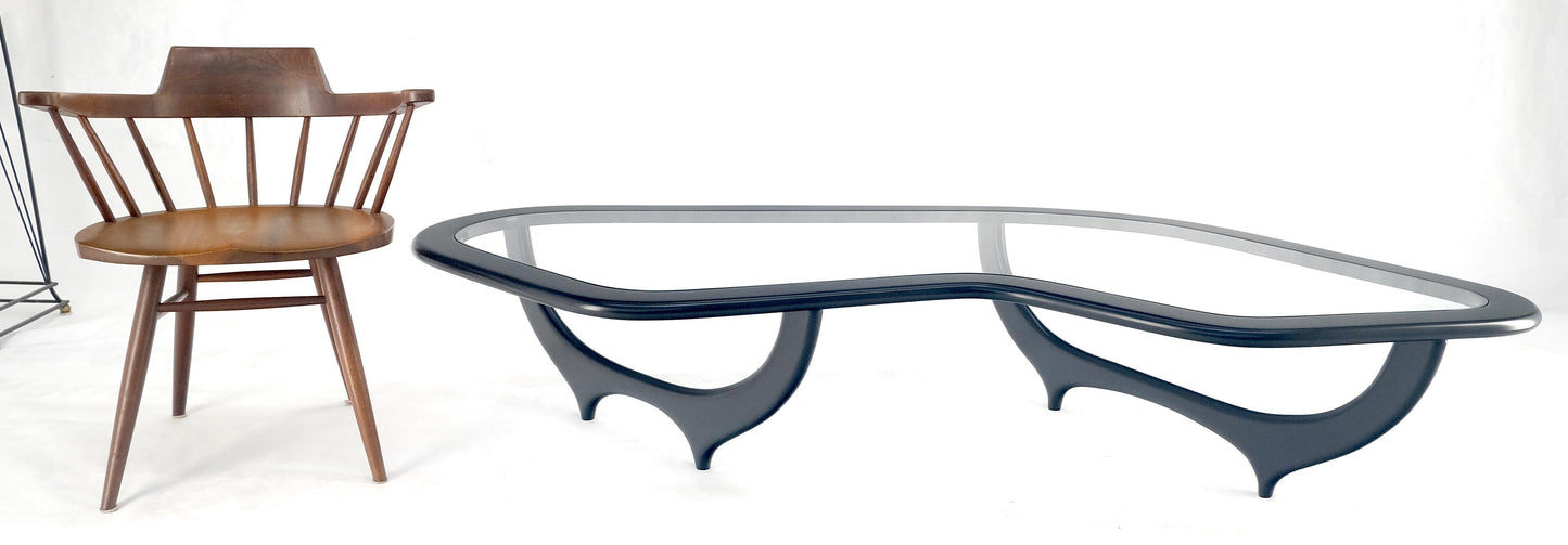 EstablishedLines Black Lacquer Boomerang Shape Glass Top Italian Mid Century Modern Coffee Table