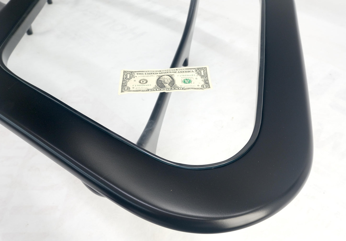 EstablishedLines Black Lacquer Boomerang Shape Glass Top Italian Mid Century Modern Coffee Table