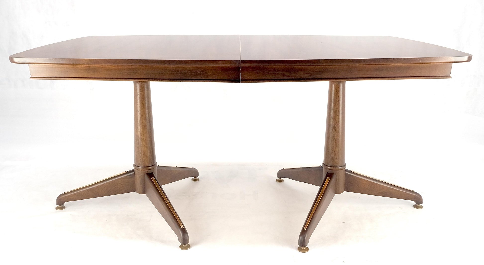 EstablishedLines Walnut Boat Shape Double Tripod Bases One Extension Leaf Board Dining Table MINT