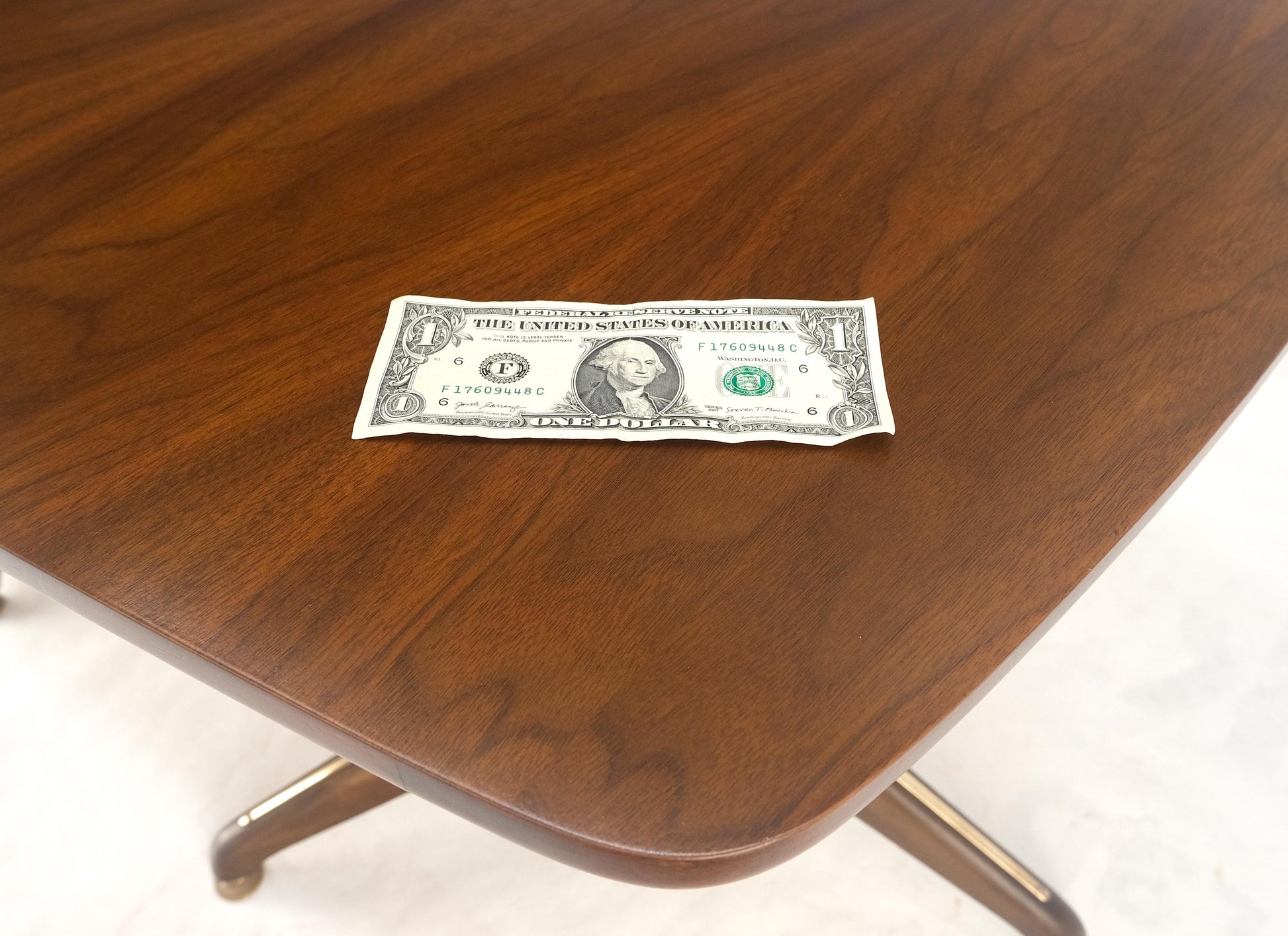 EstablishedLines Walnut Boat Shape Double Tripod Bases One Extension Leaf Board Dining Table MINT