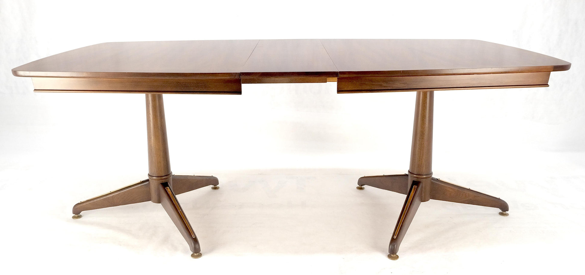 EstablishedLines Walnut Boat Shape Double Tripod Bases One Extension Leaf Board Dining Table MINT