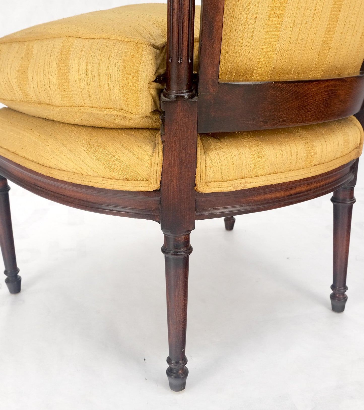 EstablishedLines Pair Gold Silk Upholstery Fine Carved Acorn Finials Lounge Fireside Chairs MINT!
