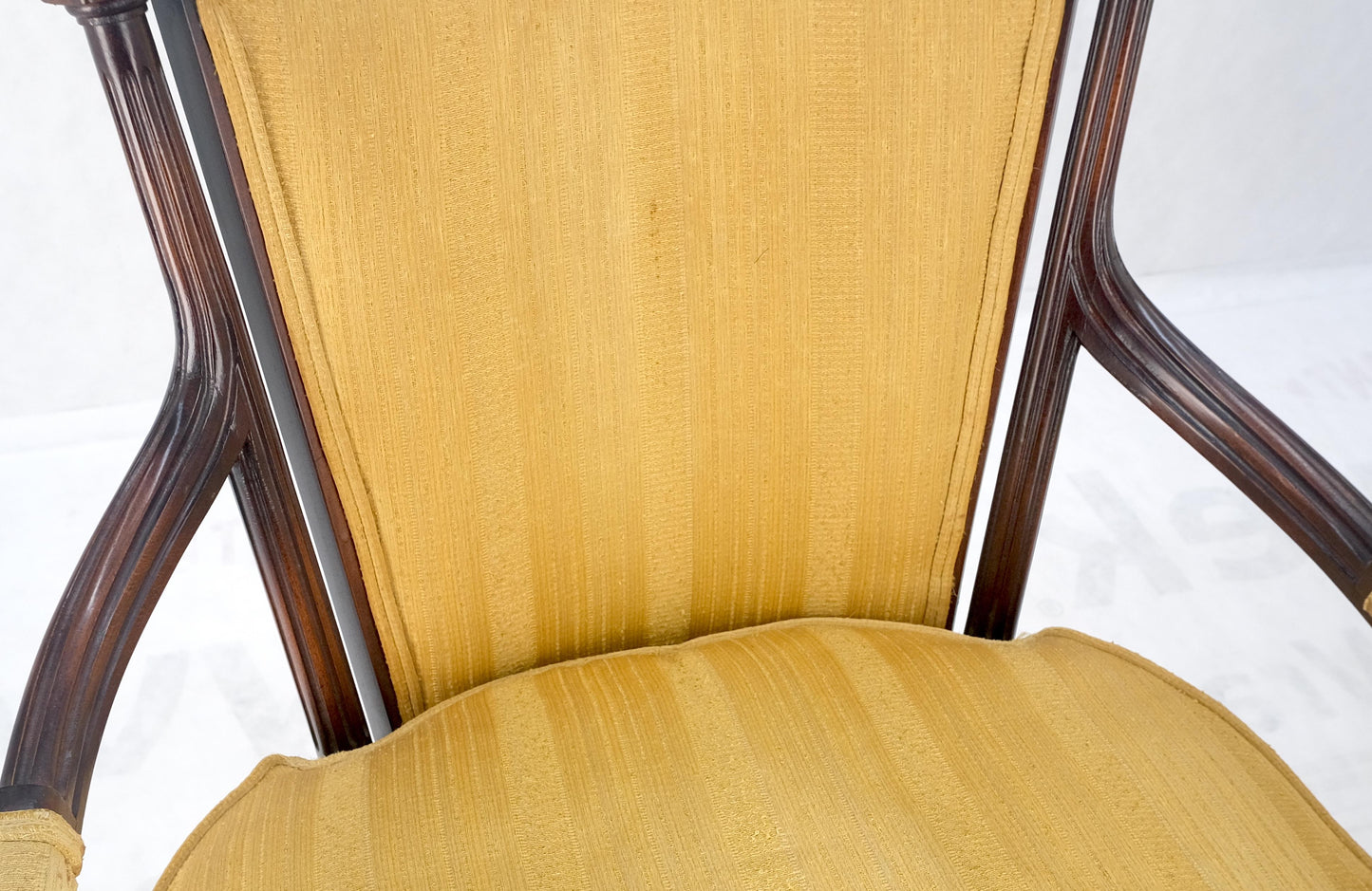 EstablishedLines Pair Gold Silk Upholstery Fine Carved Acorn Finials Lounge Fireside Chairs MINT!