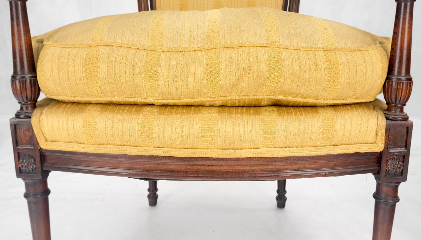 EstablishedLines Pair Gold Silk Upholstery Fine Carved Acorn Finials Lounge Fireside Chairs MINT!