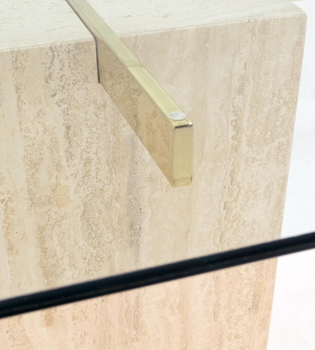 EstablishedLines Italian Single Travertine Pedestal Glass Top Dining Conference  Table