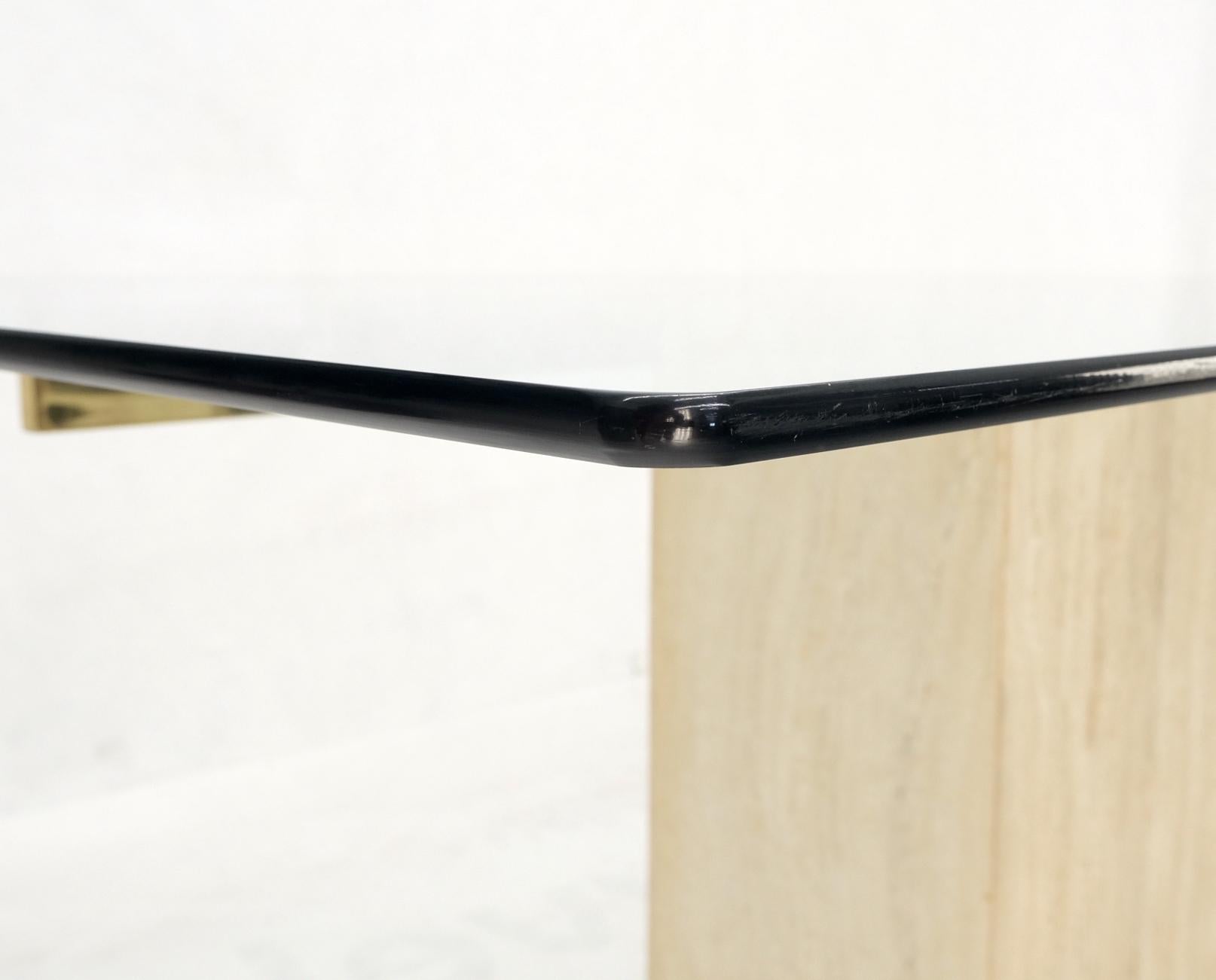 EstablishedLines Italian Single Travertine Pedestal Glass Top Dining Conference  Table