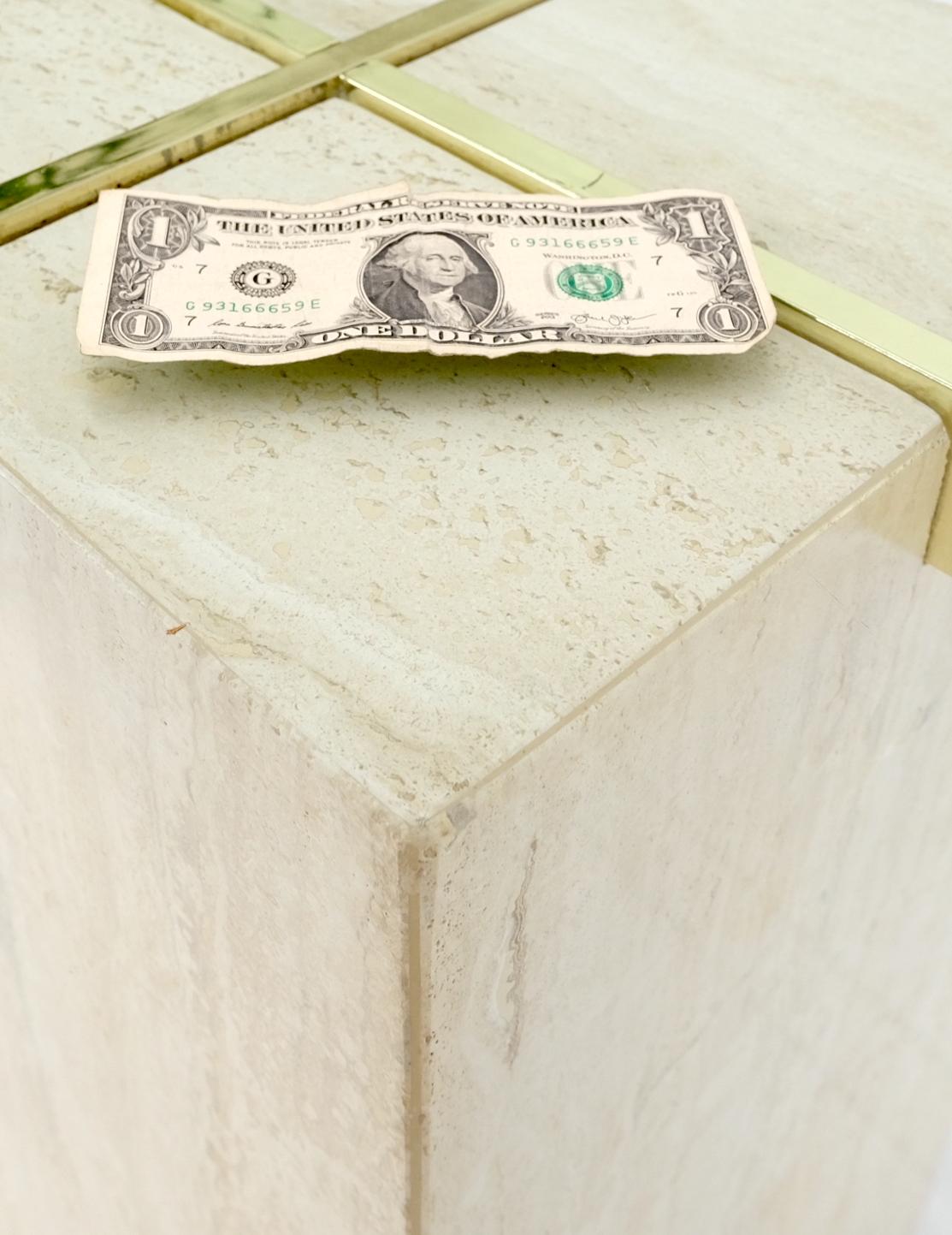 EstablishedLines Italian Single Travertine Pedestal Glass Top Dining Conference  Table