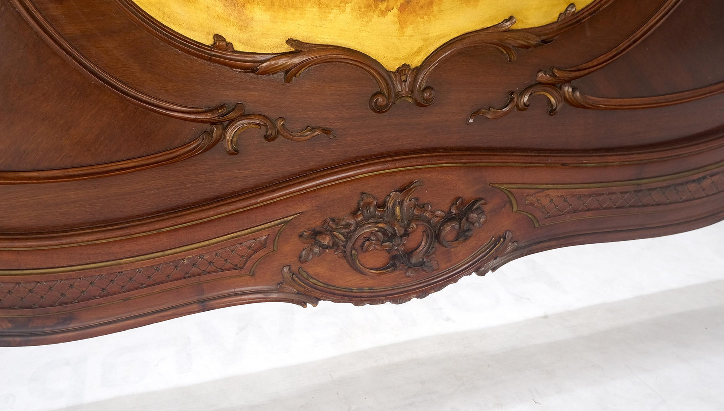 EstablishedLines Hand Paint Decorated Plaque Carved Walnut Queen Size French Bed Headboard Rails