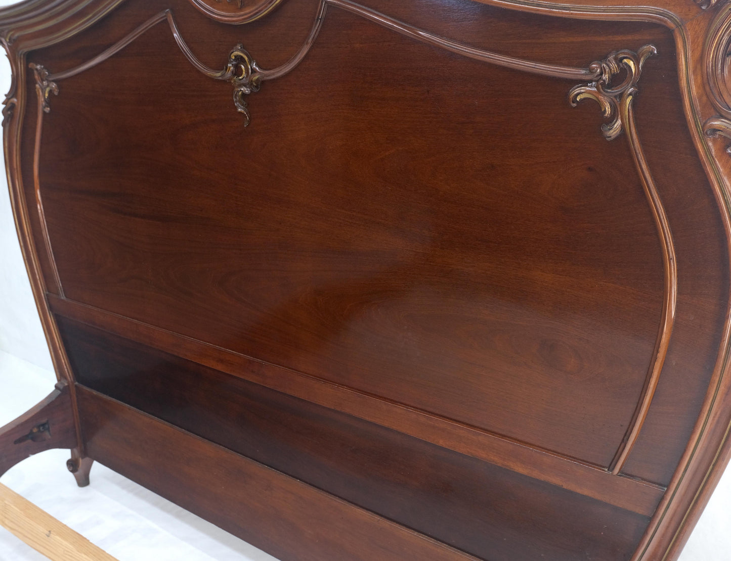 EstablishedLines Hand Paint Decorated Plaque Carved Walnut Queen Size French Bed Headboard Rails