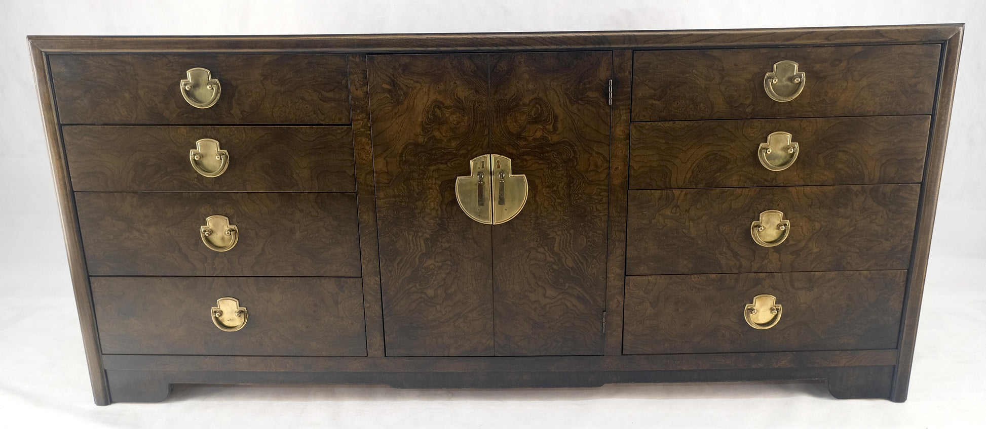EstablishedLines Burl Wood Brass Hardware 2 Doors Compartment 68" Long Dresser Credenza MINT!