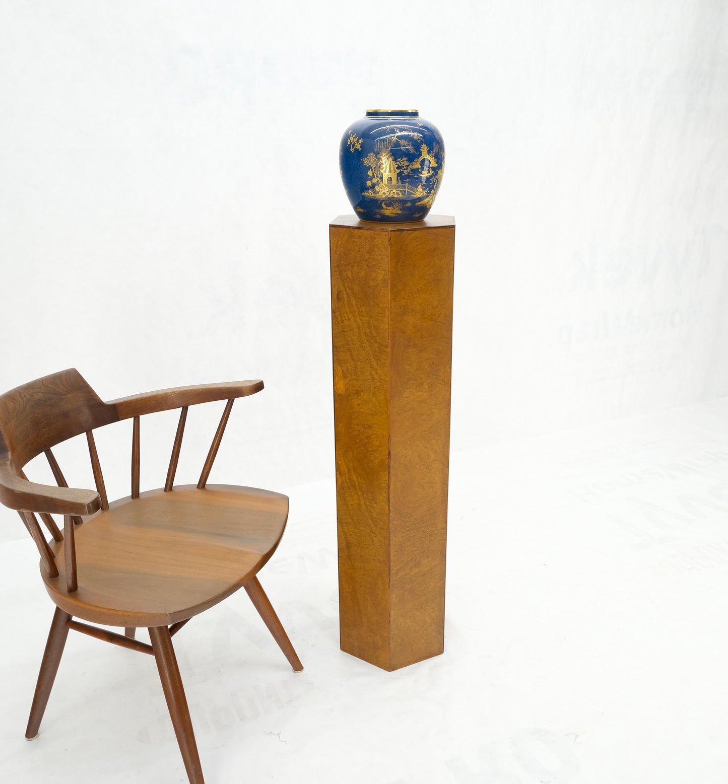 EstablishedLines Italian 1970s Hexagon Shape 40" Tall Burl & Rosewood Pedestal Stand End Table