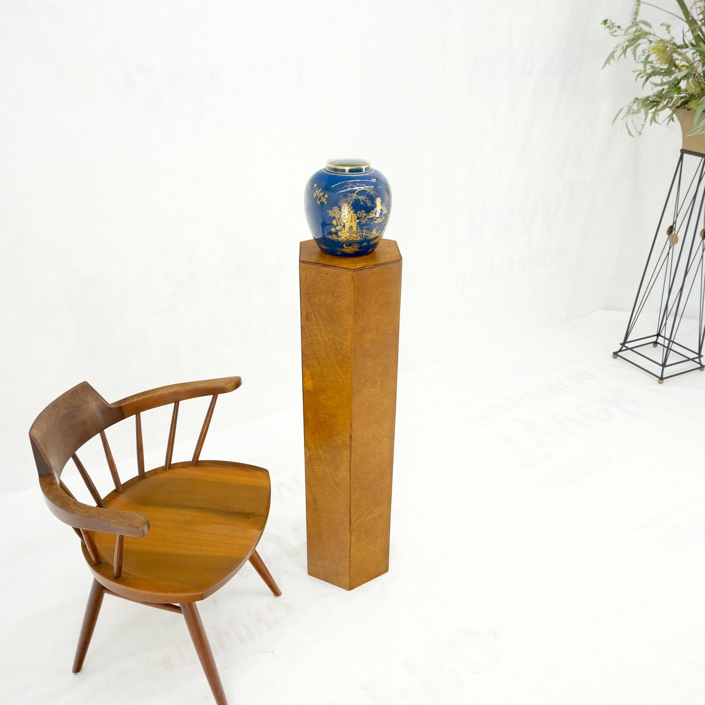 EstablishedLines Italian 1970s Hexagon Shape 40" Tall Burl & Rosewood Pedestal Stand End Table