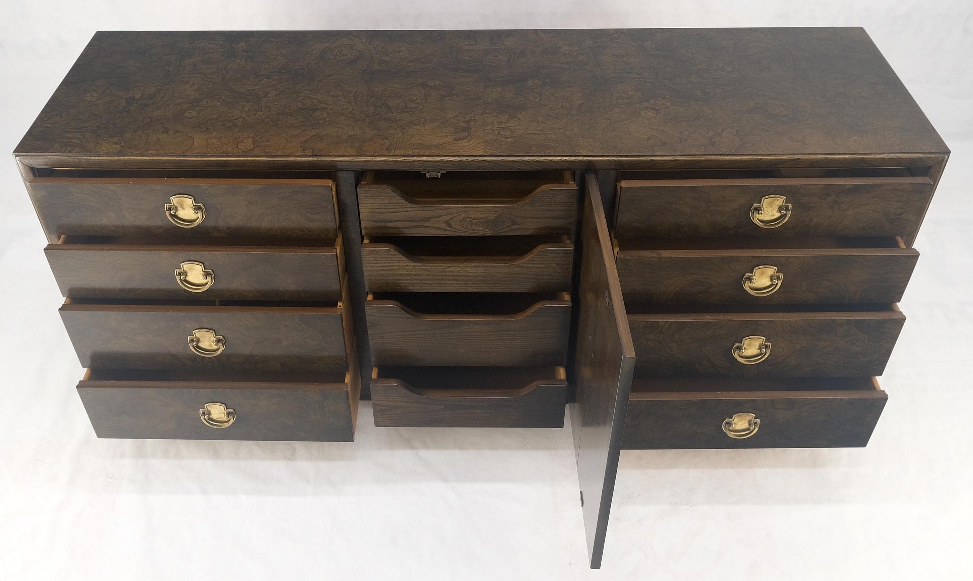 EstablishedLines Burl Wood Brass Hardware 2 Doors Compartment 68" Long Dresser Credenza MINT!