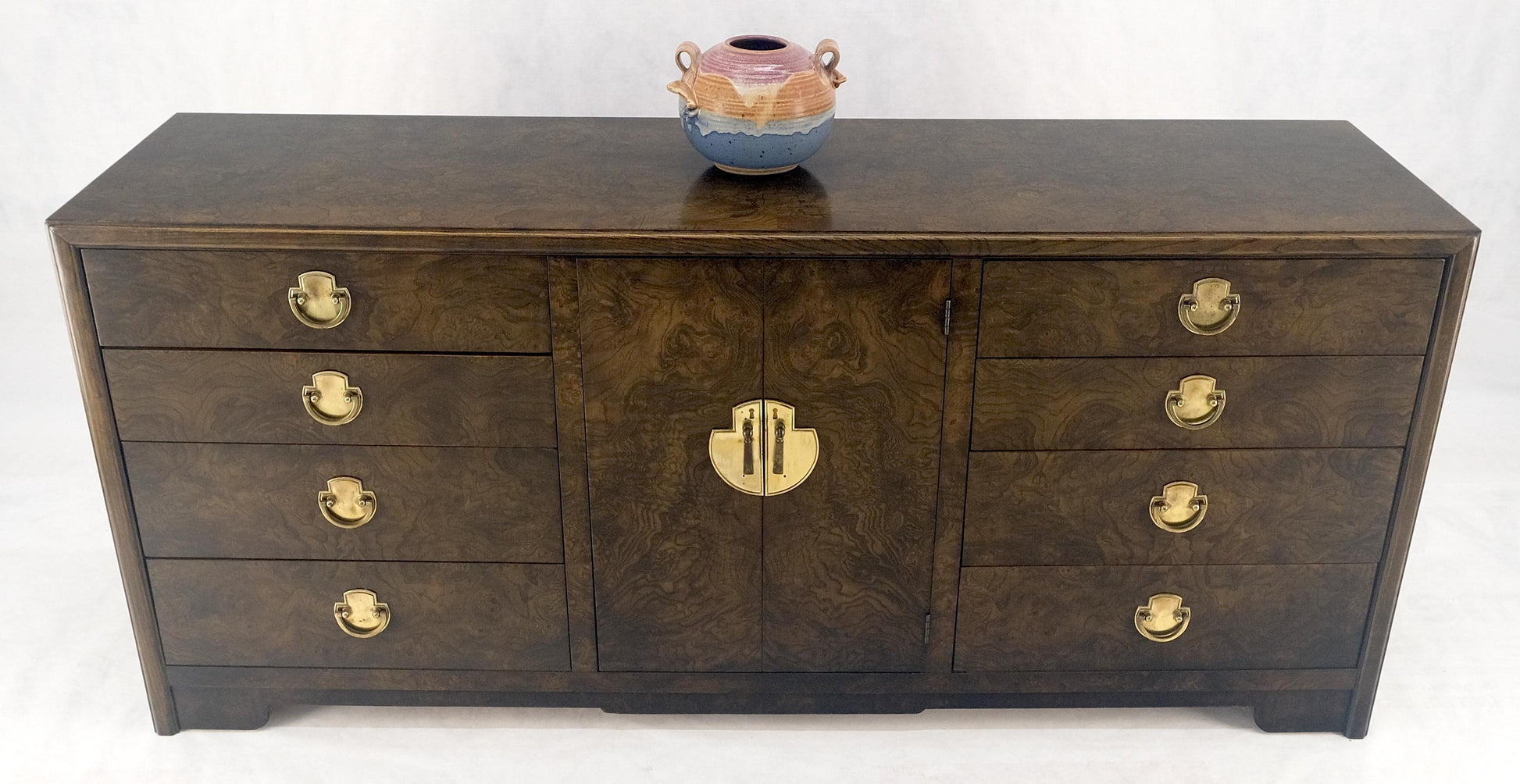 EstablishedLines Burl Wood Brass Hardware 2 Doors Compartment 68" Long Dresser Credenza MINT!